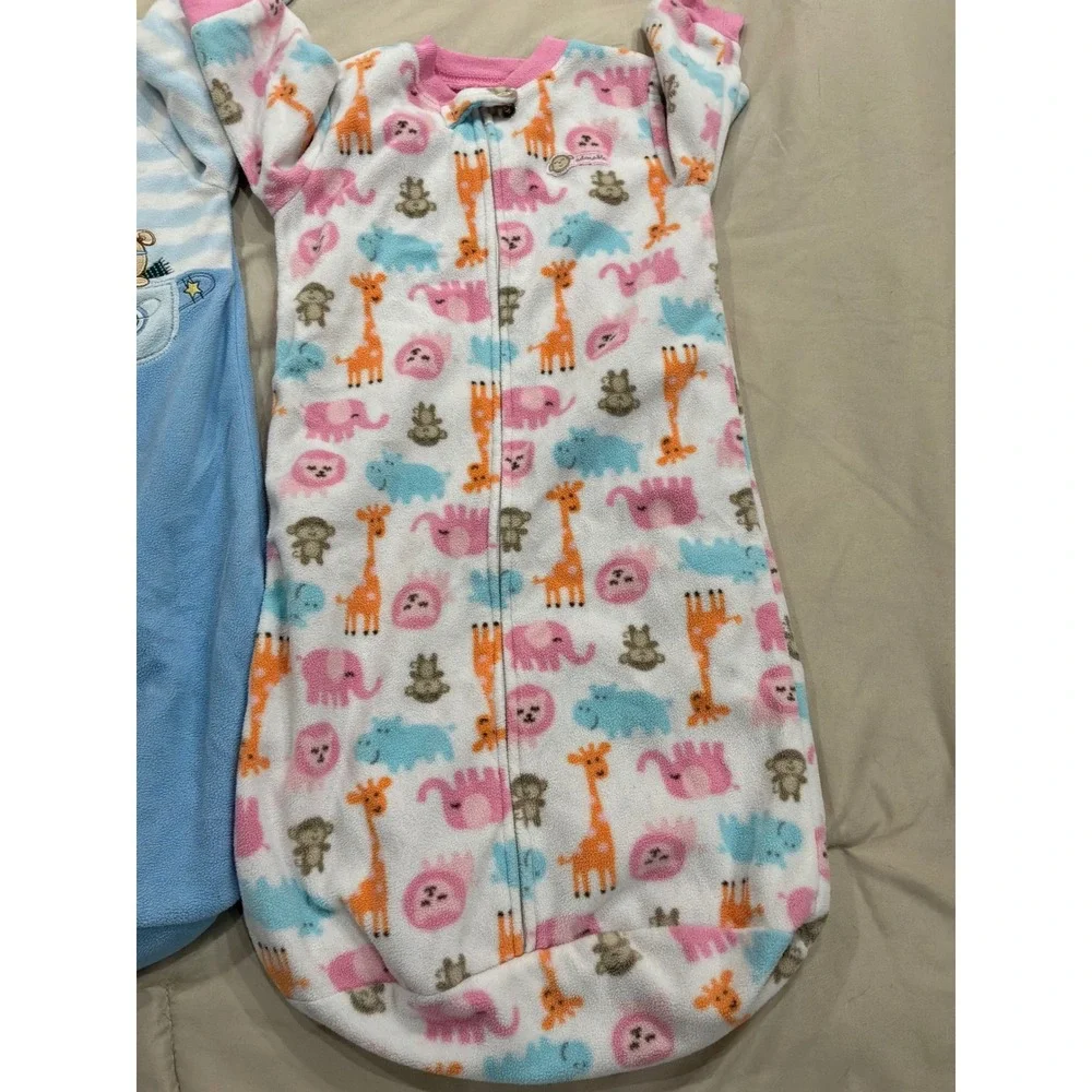 Carters Baby Fleece Sleep Sacks Lot of 3 One Size Pink Blue‎ Animal Polka Dot OS